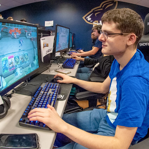 Esports players on the Akron campus